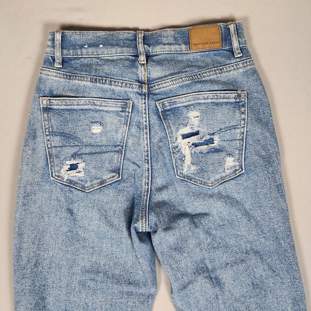 American Eagle Highest Rise 90s Boyfriend Jeans Womens 2 Distressed Stretch - Picture 5 of 13